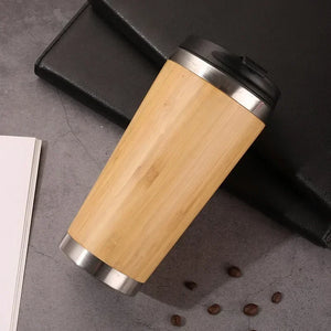 Stainless Steel Thermal Cup with Bamboo and Flip Lid