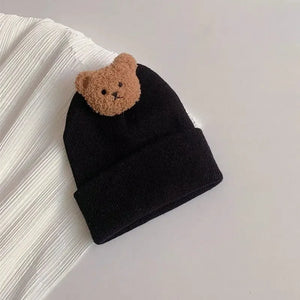 Gorro de Tricô para Bebês com Urso de Desenho - Loja Mimoslife