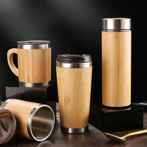 Stainless Steel Thermal Cup with Bamboo and Flip Lid